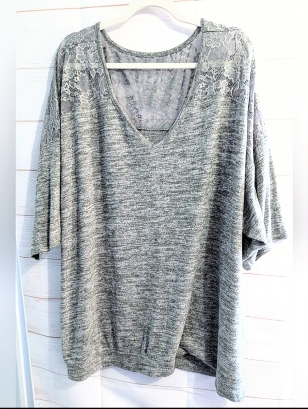 Nwot Torrid Gray Lace Accents V-Neck Tunic Top Plus Size 5X